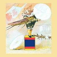 Grasshopper скача през Hoopheld от клоун в дръзко изпълнение на цирковия. Печат на плакат от Frolie