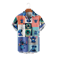 Хавайска риза с къси ръкави за мъже, 3D отпечатана риза Loli и Stitch, лято, деца,#07
