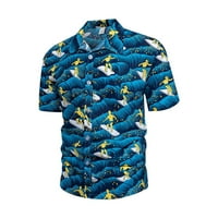 Smihono се занимава с екипаж на шията с къс ръкав копче Хавайски ризи за мъже тропически пачуърк печат въртяща яка яка лятна модна блуза върхове свободни годни за ежедневни развлечения тъмно синьо 8