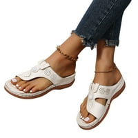 Yinguo дамски клинови сандали с обувки за поддръжка на арка лято римски удобни сандали плоско дъно приплъзване на клип пръст джапанки Сандали бял размер 8.5