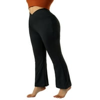 Жени кръстосани гамаши за талия Flare Bootcut Yoga Pants плюс размер Контрол на корема Панталони Панталони от печат с вратовръзка, боядисана