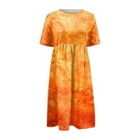 Клирънс Летни рокли за жени отпечатани средна дължина А-линия къс ръкав ежедневни Кръгли деколте рокля оранжев 3хл