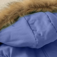 хаксмну жените топло удебелено палто топло модерен зимен Мода облицовани Качулати снежно палто яке Връхни дрехи Кралско синьо