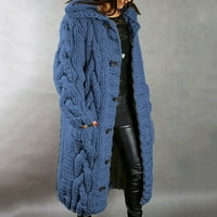 Кардигански пуловери за жени Hood Cardigan с голям размер пуловер джобни единични ръкави с дълги ръкави