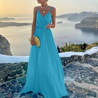 Женска лятна мода отпечатана с v-образно деколте без ръкави за небрежен колан люлка рокля ваканционна прочистване