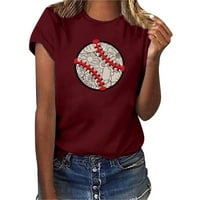 Жените Случайни Бейзбол Печат Къс Ръкав Екипажа Врата Хлабав Тениска Блуза Върхове Дами Ежедневно Облекло