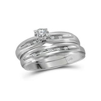 Солидна 10k бяло злато негово и нейното кръгло диамантен пасианс съвпадение двойка три пръстена булчински годежен пръстен сватбени ленти комплект Ct. -