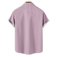 Giligiliso Men Небрежен въртящ се яка от печат с къс ръкав има джобове кардиганни копчета за риза върхове блуза блуза
