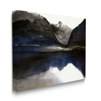 Ступел индустрии езеро планинска верига отражение акварел Черно синьо платно стена изкуство, 24, дизайн от звездна Дизайн Студио