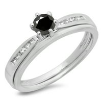 Колекция Дазлингрок 0. Карат 14к черен и бял диамантен Сватбен годежен пръстен КТ, Бяло Злато, Размер 7.5