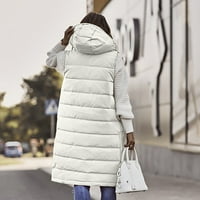 Зимни якета за жени, жена с дълъг ръкав Отворено предно свободно връхни дрехи, елегантен плътно цвят на средна дължина сгъстяващо топло палто с двоен бутон бяла сре