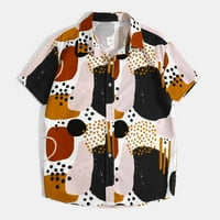 Binmer Men Summer Summer Buttons Buttons Печат с джобна турнирна риза с къс ръкав блуза