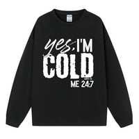 Рифорла Да Аз съм студена ме 24: 7жени зимен топъл печат дълъг ръкав кръг врата пуловери Топ Дамски суитчър Черно М