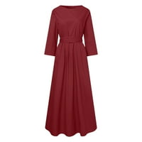 Sundresses for Women Solid Round Dekline A-Line Дължина на глезена Разхлабена рокля с дълъг ръкав червен 5xl