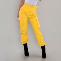 Aayomet жени суитчъри Женски памучен суитчъни Отворете дънни йога спортни панталони Прав панталони за крака с джобове, жълто L