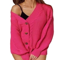 Хайт дами дълъг ръкав v Врат джъмпер уютен плътен цветен пуловер шезлонг отворен фронтен фенер ръкави жилетка