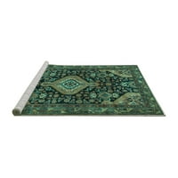 Ahgly Company Machine Pashable Indoor Rectangle Persian Turquoise Blue Traditional Area Rugs, 2 '3'
