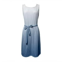 Finelylove ежедневни летни рокли дребни официални рокли за жени с v-образно отпечатано без ръкави слънчева рокля синьо