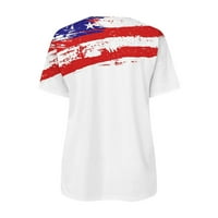 Ризи на 4 юли жени с къси ръкави патриотични върхове Лято свободно прилепване на ежедневни ципове V-образно деколте Основни тийнейдж