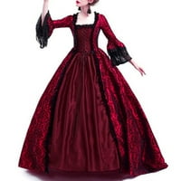 Женски ретро парти принцеса косплей дантела макси рокля с часовник средновековен реколта дълга рокля Хелоуин рокля костюми вино L