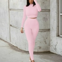 Дамски дамски панталон с висока талия тренировъчни Комплекти Безшевни спортни пуловери Топ суитшърти Дамски Панталони костюм розов + м