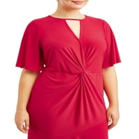 Квадрат $ Дамски нов червен къс ръкав ключалка рокля плюс Б + Б