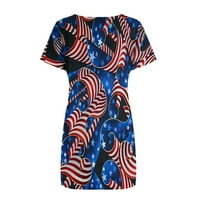 4 юли тениски Тениски Деня на независимостта Топс за жени Моден флаг три четвърт ръкави кръгла шия бельо върхове на риза тениски блуза дамско американско флаг обле?