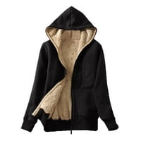 Kali_Store яке за жени зимни палта размити дълги качулки бутон надолу топло изходни дрехи с джобове черно, 4xl