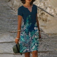 Дамски летен небрежен къс ръкав v Врат мини рокля Boho Beach Sundress