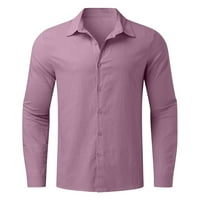 Мъжки ежедневни ризи розово памучно бельо мъж Мъж лятно памучно бельо солидно ежедневно плюс размер разхлабена риза Мъжки отхвърлете яка с дълъг ръкав риза xxxl