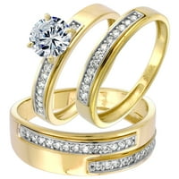14k жълто злато CZ Trio годежен сватбен пръстен L 8-14, дами размер 6.5