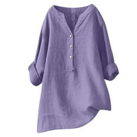 Auroural дамски клирънс за дрехи за жени с v-образно деколте с дълъг ръкав с разхлабени копчета памук и бельо туника летни ризи блуза