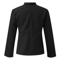 Lyinloo Women Fashion Silk Satin Jacket Официален жилетка за джобове работен офис костюм черно xxl