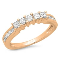 0. Карат 14K розово злато принцеса отрязани диамантени дами годишнина сватбена извита лента, подредена пръстен CT
