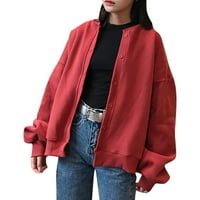 Shpwfbe жилетка за жени пуловери за жени палто дълъг моден цвят блуза жилетка ръкав свободни жени топ женски палто есенни дрехи за жени червени m