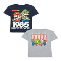 Супер Марио Брос Момчета 4-Ретро Графичен Тениска, 2-Пакет