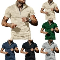 Мъжете ципират късо ръкав бизнес v шия риза ивици върхове ежедневна тениска блуза