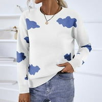 NJSHNMN Женски пуловер с пуловер Crewneck Сладки плетени пуловери с дълъг ръкав, бежов, XL