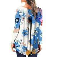 Котони жени есенни върхове ежедневна тениска флора отпечатана дълъг ръкав кръгла шия руч пуловер блуза върхове