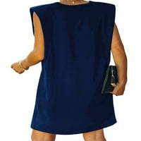 Eleluny жени без ръкави рокля рокля лятна небрежна слънчева ръка с джобове 04dark blue 2xl