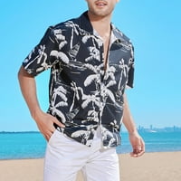 Мъжки ризи ризи За Мъже Пролет мъжки яка изненадващ къс ръкав Случайни хлабав блуза ризи отпечатани хавайска риза за мъже