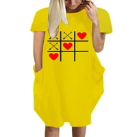 Елелуни Плюс размер жени хлабав тениска рокля празник случайни отпечатани джобна рокля жълто 4ХЛ