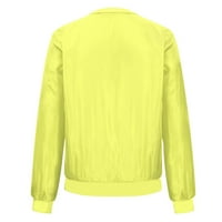 Ткинг модни палта с дълъг ръкав за жени с цип предно твърдо яке ежедневни джобни реколтани ризи жълти l