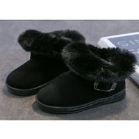 Харсуни зимни ботуши за малки момичета ходене Ежедневни боти на глезена нехлъзгащи дишащи плоски обувки за сняг черни-2г