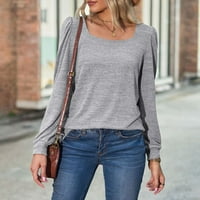 Летни спестявания дрехи Loopsun Fashion Fashion Women Winter Square-Neck Puff дълги ръкав твърда ежедневна риза блуза