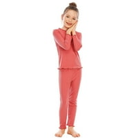 Ешо момичета памучни пижами комплекти тийнейджъри момиче солидна тениска с дълъг ръкав + панталони pjs заспиване, 5- години