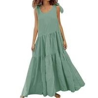 Небрежни прости огромни дълги твърди рокли регулируема каишка без ръкави жени Макси плажна рокля лято Sundress Mujer Vestidos Green XXXL