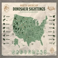Джурасик Свят: Доминион-Карта На Динозаврите В Северна Америка Плакат На Стената, 22.375 34 В Рамка