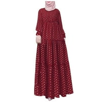 Njoeus дамски ваканционни рокли, рокля за парти с дълъг ръкав женска бохемска точка отпечатана мюсюлманска рокля ежедневна елегантна рокля за ваканционни партита рокля с рокля с руф рокля