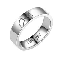 BOTRONG Пръстени за жени от неръждаема стомана Двойка съвпадащи пръстени за любовници Писмо обичам те държи ръцете на Свети Валентин Подаръци за разчистване